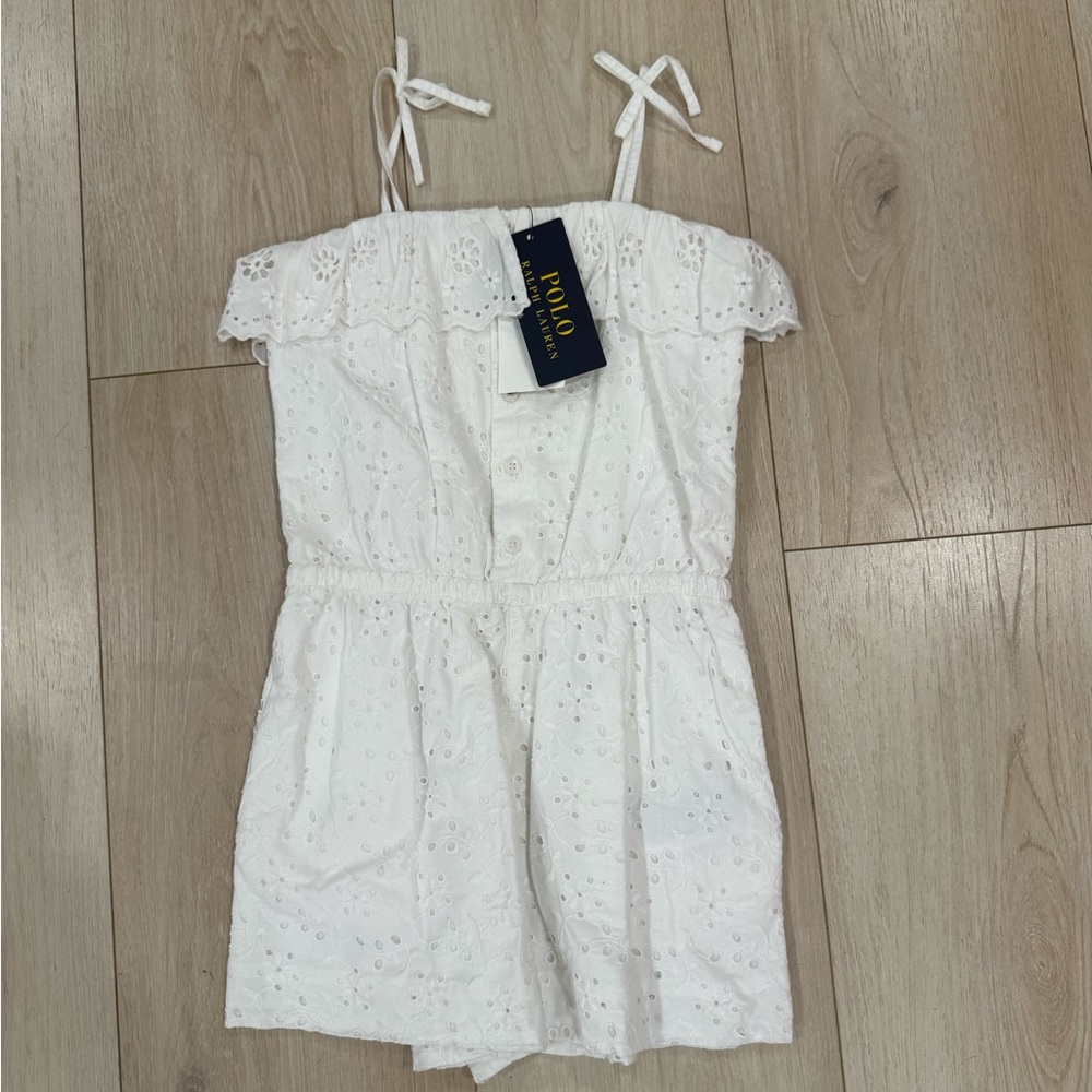 Polo by Ralph Lauren White Eyelet Off-Shoulder Romper with Ties